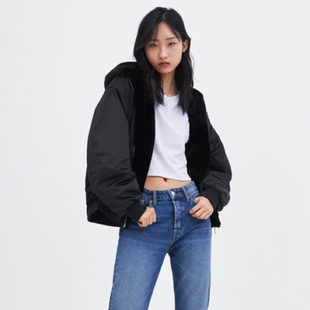 NWOT Zara Reversible Faux Fur Bomber Jacket